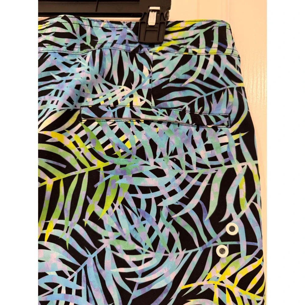 American Eagle Mens Tropical Palm Leaf Board Shorts Blue Green Swim Trunks Large